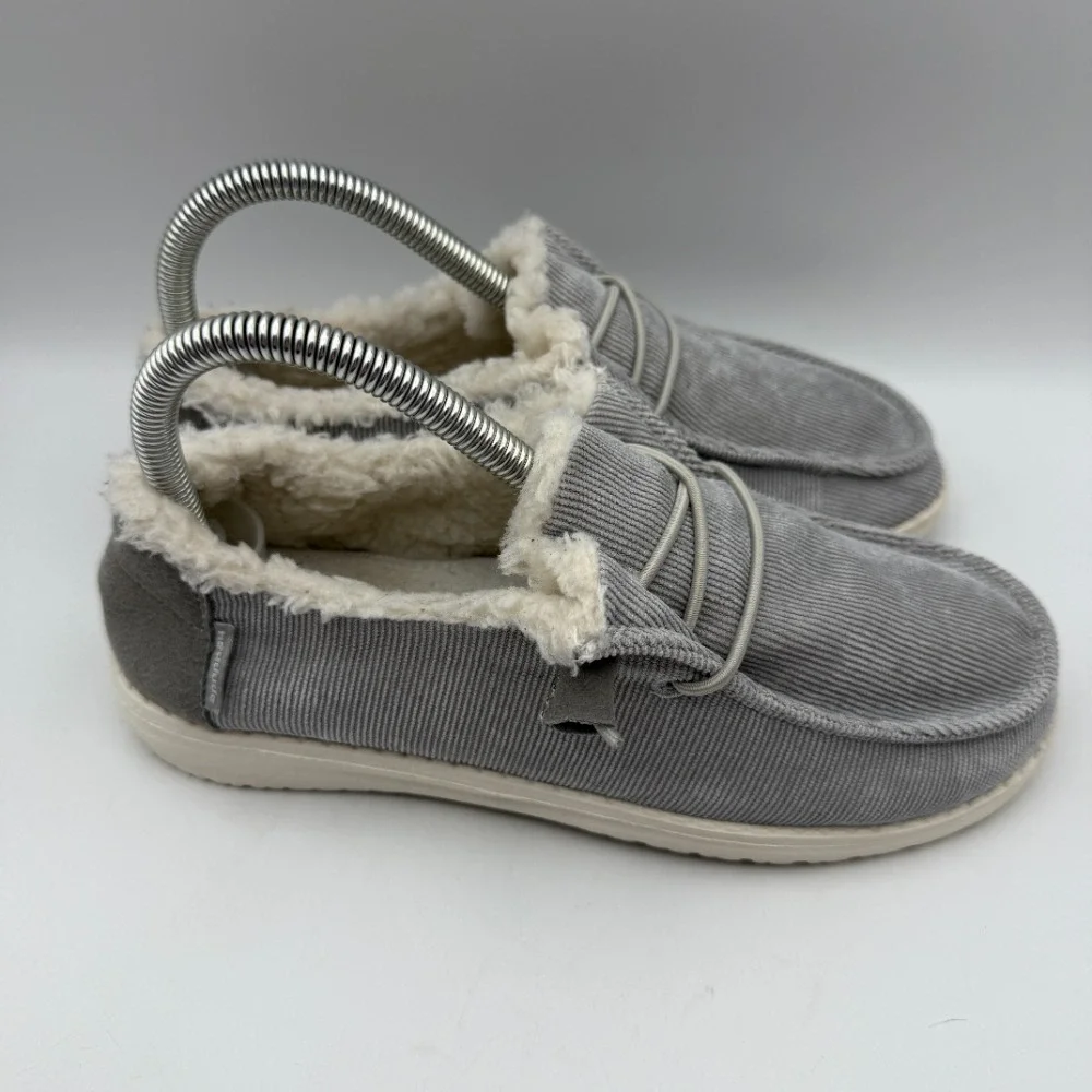 Hey Dude Wendy Corduroy Faux Fur Lined Slip On Loafers Gray Shoes Size 6‎